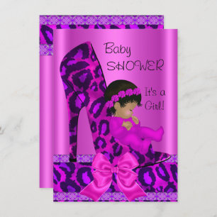 Afrikanisch-amerikanische Babydusche Girl Pink Leo Einladung