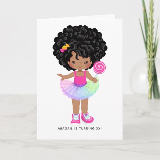 Afrikanisch-amerikanische Candy Land Girl Birthday Einladung (Vorderseite)