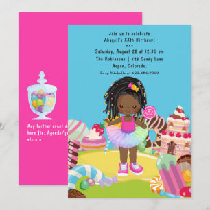 Afrikanisch-amerikanische Candy Land Girl Birthday Einladung
