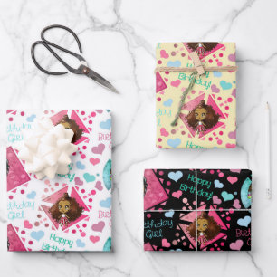 Afrikanisch-Amerikanische Chibi-Girls mit Herz zum Geschenkpapier Set