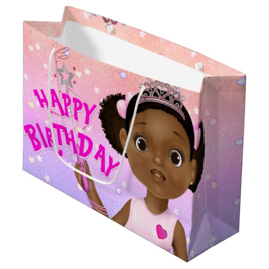 Afrikanisch-Amerikanische Fairy Princess Ballerina Große Geschenktüte (Vorderseite Schrägansicht)