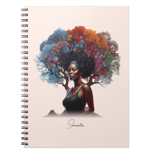 Afrikanisch-amerikanische Frau mit baumgeschmückte Notizblock (Vorderseite)