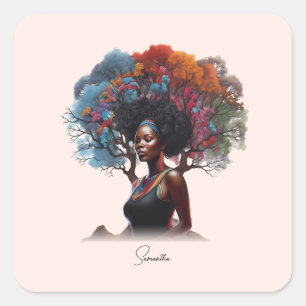 Afrikanisch-amerikanische Frau mit baumgeschmückte Quadratischer Aufkleber
