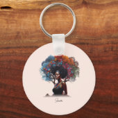 Afrikanisch-amerikanische Frau mit baumgeschmückte Schlüsselanhänger (Vorderseite)