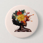 Afrikanisch-amerikanische Frau mit geblümtem Afro- Button (Vorderseite)