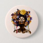 Afrikanisch-amerikanische Frau mit geblümtem Afro- Button (Vorderseite)