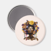Afrikanisch-amerikanische Frau mit geblümtem Afro- Magnet (Vorderseite/Rückseite)
