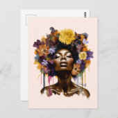 Afrikanisch-amerikanische Frau mit geblümtem Afro- Postkarte (Vorne/Hinten)