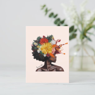Afrikanisch-amerikanische Frau mit geblümtem Afro- Postkarte