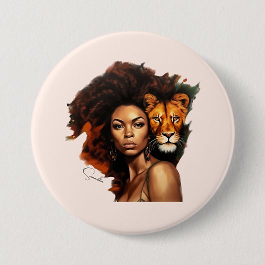Afrikanisch-amerikanische Frau mit Majestic Lion Button (Vorderseite)