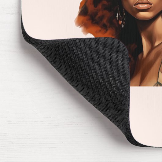 Afrikanisch-amerikanische Frau mit Majestic Lion Mousepad (Ecke)