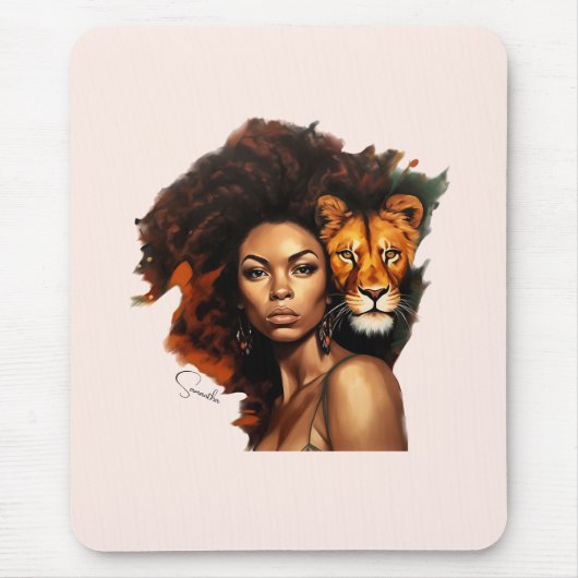 Afrikanisch-amerikanische Frau mit Majestic Lion Mousepad (Vorne)