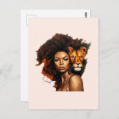 Afrikanisch-amerikanische Frau mit Majestic Lion Postkarte (Vorne/Hinten)