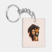 Afrikanisch-amerikanische Frau mit Majestic Lion Schlüsselanhänger (Vorderseite links)