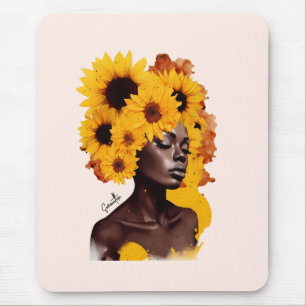 Afrikanisch-amerikanische Frau mit Sonnenblume Afr Mousepad