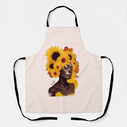 Afrikanisch-amerikanische Frau mit Sonnenblume Afr Schürze (Vorderseite)