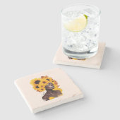 Afrikanisch-amerikanische Frau mit Sonnenblume Afr Steinuntersetzer (Seitenansicht)