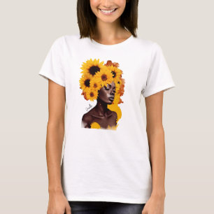Afrikanisch-amerikanische Frau mit Sonnenblume Afr T-Shirt