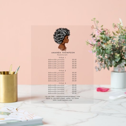 Afrikanisch-Amerikanische Friseursalons - Preise u Acrylschild (Hochzeit)