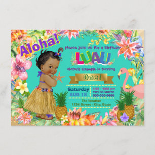 Afrikanisch-Amerikanische Girl Hawaiian Luau Birth Einladung