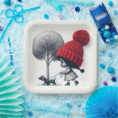 Afrikanisch-amerikanische Mädchen, die ihren Hund  Pappteller (Party)