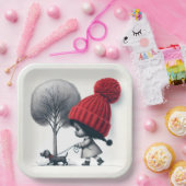 Afrikanisch-amerikanische Mädchen, die ihren Hund  Pappteller (Party)