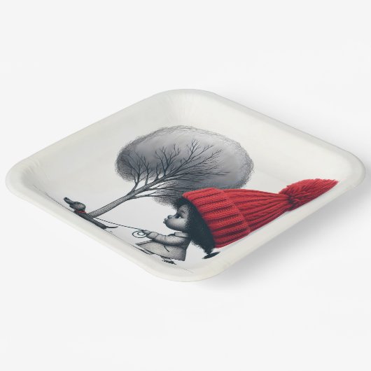 Afrikanisch-amerikanische Mädchen, die ihren Hund  Pappteller (Gewinkelt)