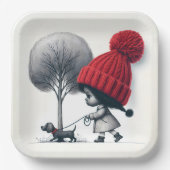 Afrikanisch-amerikanische Mädchen, die ihren Hund  Pappteller (Vorderseite)