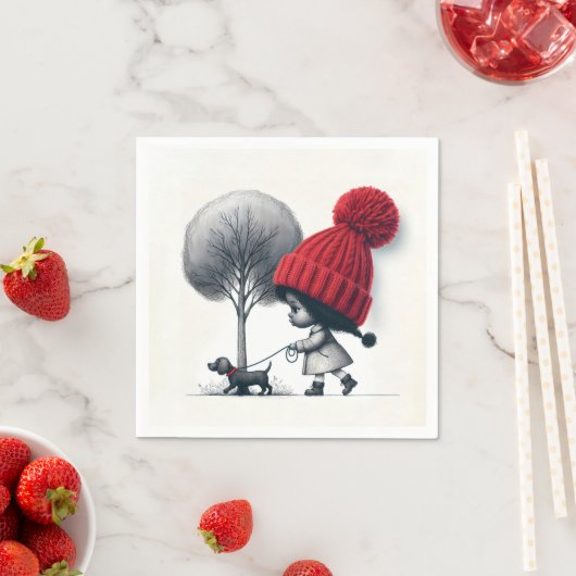 Afrikanisch-amerikanische Mädchen, die ihren Hund Serviette (Beispiel)