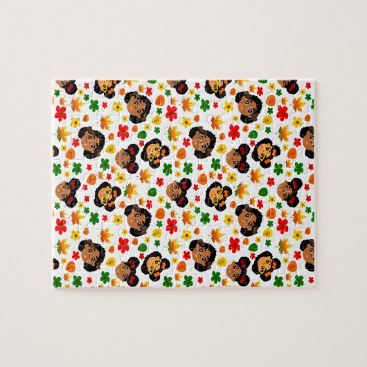 Afrikanisch-amerikanische Mädchen fallen Herbstrüc Puzzle (Horizontal)