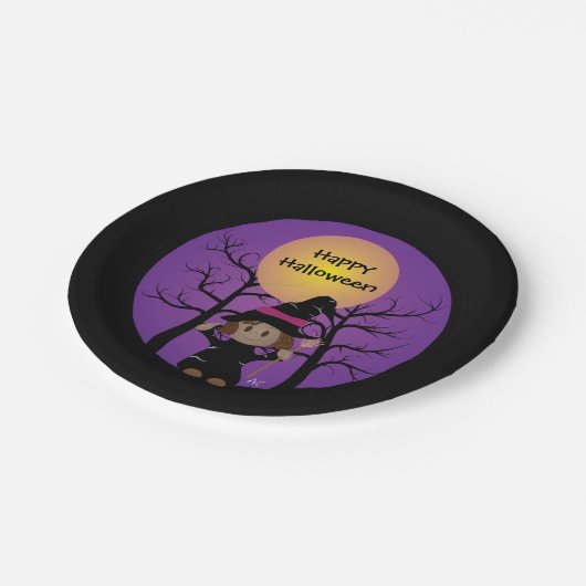 Afrikanisch-amerikanische Mädchen in Hexenkostüm H Pappteller (Schrägansicht)