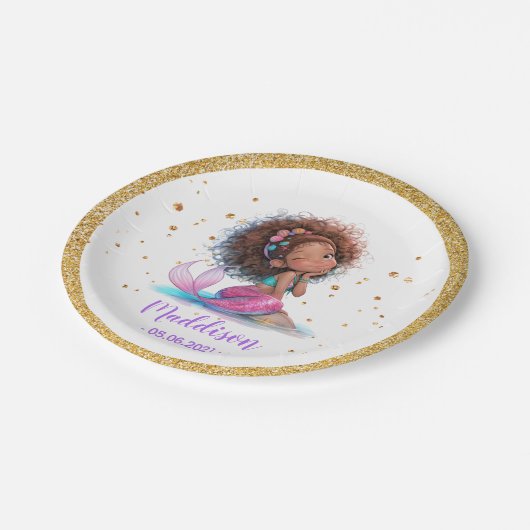 Afrikanisch-Amerikanische Meerjungfrau 1. Geburtst Pappteller (Schrägansicht)