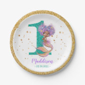 Afrikanisch-Amerikanische Meerjungfrau 1. Geburtst Pappteller (Vorderseite)