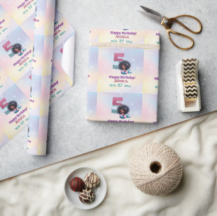 Afrikanisch-Amerikanische Meerjungfrau 5. Geburtst Geschenkpapier