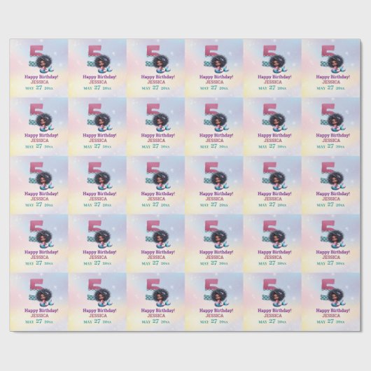 Afrikanisch-Amerikanische Meerjungfrau 5. Geburtst Geschenkpapier (Flach)