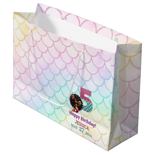 Afrikanisch-Amerikanische Meerjungfrau 5. Geburtst Große Geschenktüte (Vorderseite Schrägansicht)