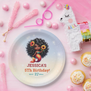 Afrikanisch-Amerikanische Meerjungfrau 5. Geburtst Pappteller