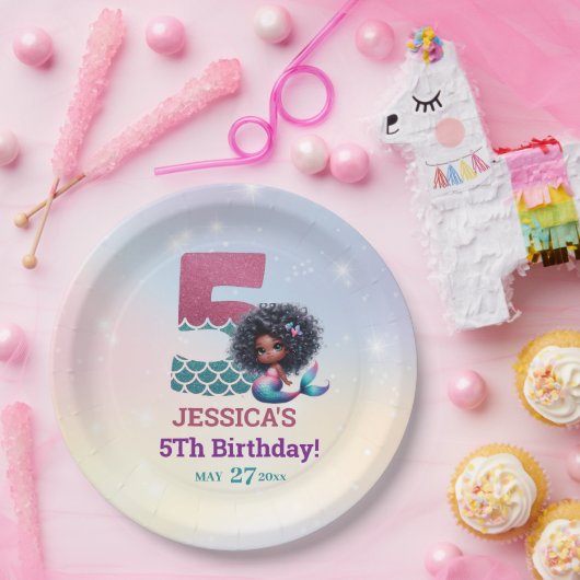 Afrikanisch-Amerikanische Meerjungfrau 5. Geburtst Pappteller (Party)