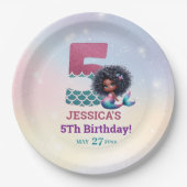 Afrikanisch-Amerikanische Meerjungfrau 5. Geburtst Pappteller (Vorderseite)