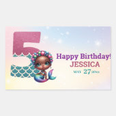 Afrikanisch-Amerikanische Meerjungfrau 5. Geburtst Rechteckiger Aufkleber (Vorderseite)