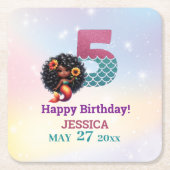 Afrikanisch-Amerikanische Meerjungfrau 5. Geburtst Rechteckiger Pappuntersetzer (Vorderseite)