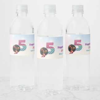 Afrikanisch-Amerikanische Meerjungfrau 5. Geburtst Wasserflaschenetikett