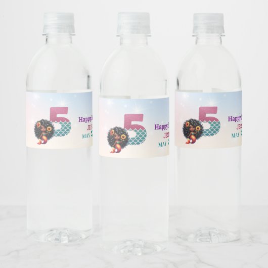 Afrikanisch-Amerikanische Meerjungfrau 5. Geburtst Wasserflaschenetikett (Flaschen)