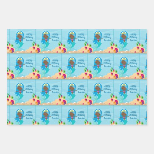 Afrikanisch-amerikanische Meerjungfrau Mädchen Kin Geschenkpapier Set (Vorderseite 2)