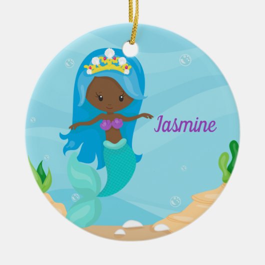 Afrikanisch-Amerikanische Meerjungfrau Niedliche K Keramik Ornament (Vorne)