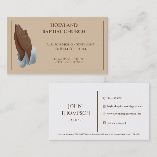 Afrikanisch-Amerikanische Praying-Handkirche Visitenkarte (Vorne/Hinten)