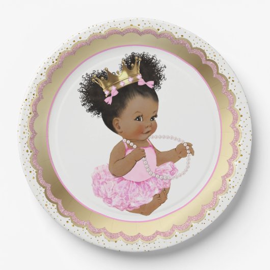 Afrikanisch-amerikanische Princess Baby Shower Pap Pappteller (Vorderseite)