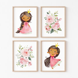 Afrikanisch-amerikanische Prinzessin, Blume, Girl- Bilderwand Sets