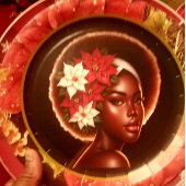 Afrikanisch-amerikanische Schönheit mit Poinsettia Pappteller