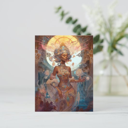 Afrikanisch-Amerikanische Schwarze Göttin Zauberfa Postkarte (Stehend Vorderseite)